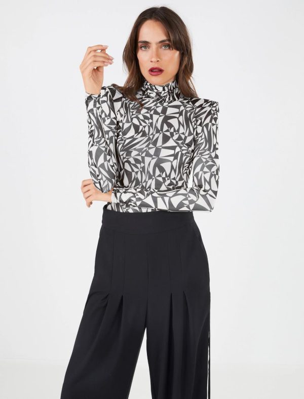 BCBG PRIMAVERA TURTLENECK TOP - BLACK/WHITE COMBO