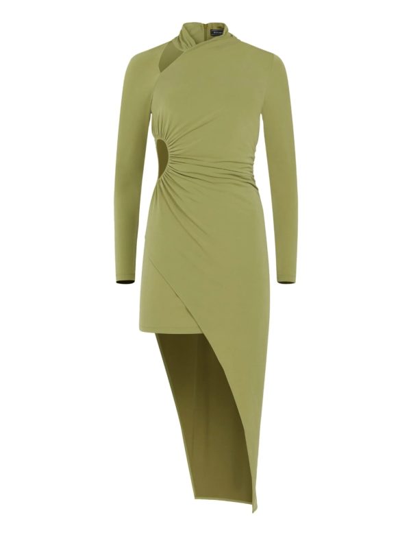 BCBG DRESSSES ADELINA ASYMMETRICAL CUTOUT DRESS - OLIVE DRAB - Image 4