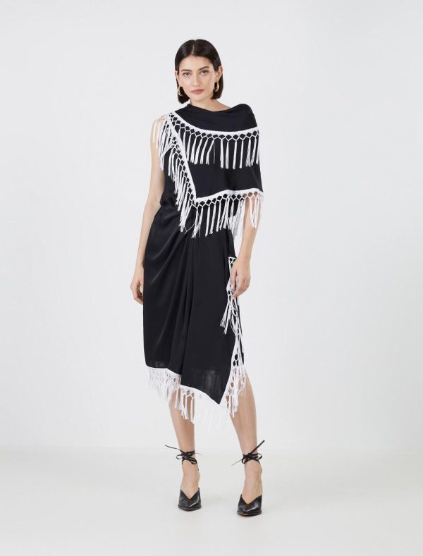 BCBG RENZO DRAPED FRINGE SKIRT - BLACK BEAUTY