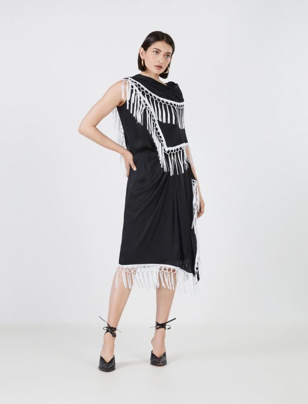 BCBG RENZO DRAPED FRINGE SKIRT - BLACK BEAUTY - Image 2