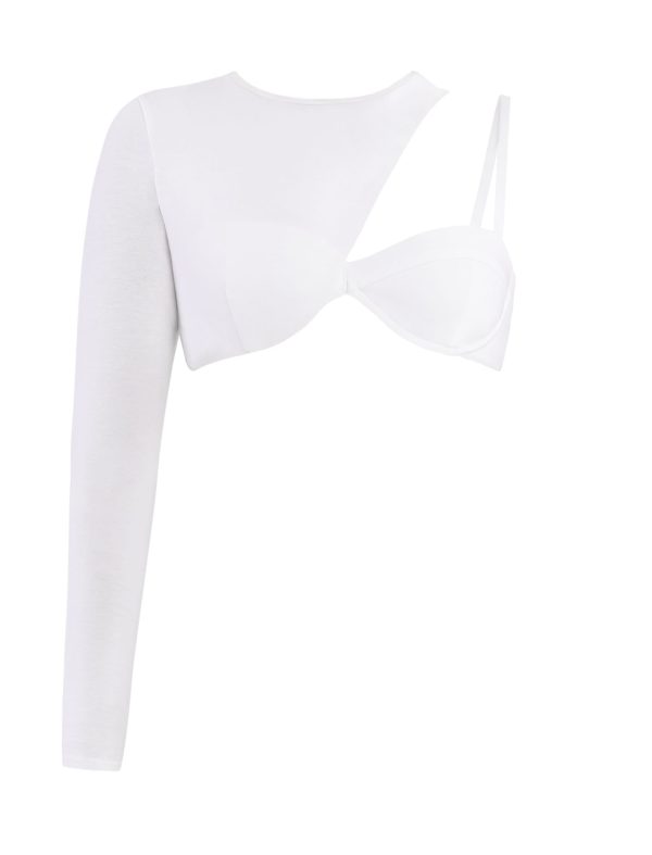 BCBG RIALTO ONE SLEEVE BRA TOP - OPTIC WHITE - Image 5