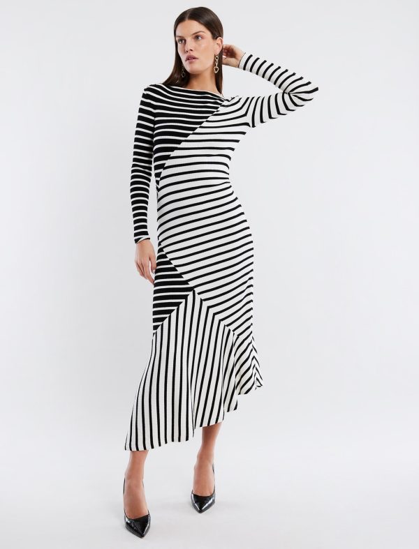 BCBG RISETTE LONG SLEEVE DRESS - BLACK COMBO - Image 5