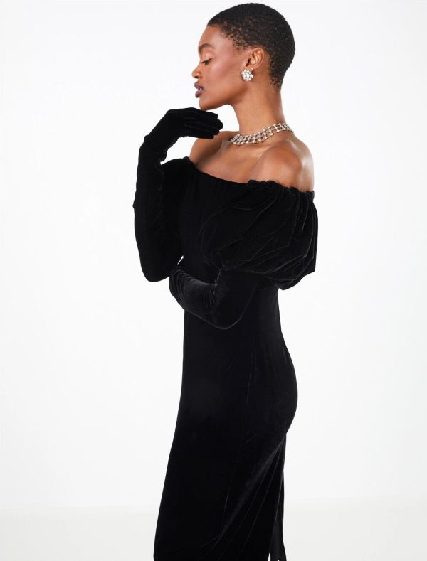 BCBG ROCCO VELVET GLOVED EVENING DRESS - BLACK BEAUTY - Image 2