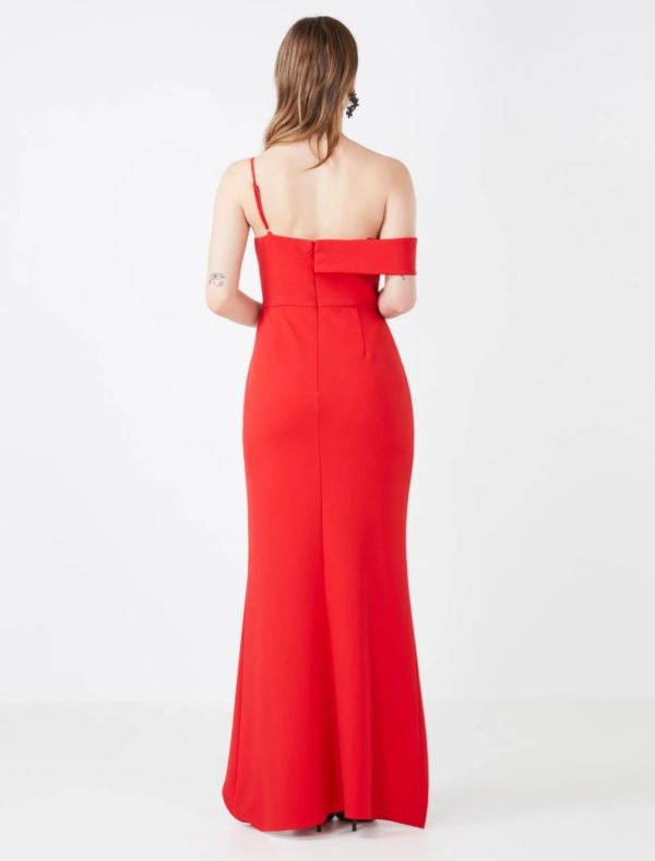 BCBG AUDREY ASYMMETRICAL OFF - SHOULDER EVENING GOWN - RED LACQUER - Image 4