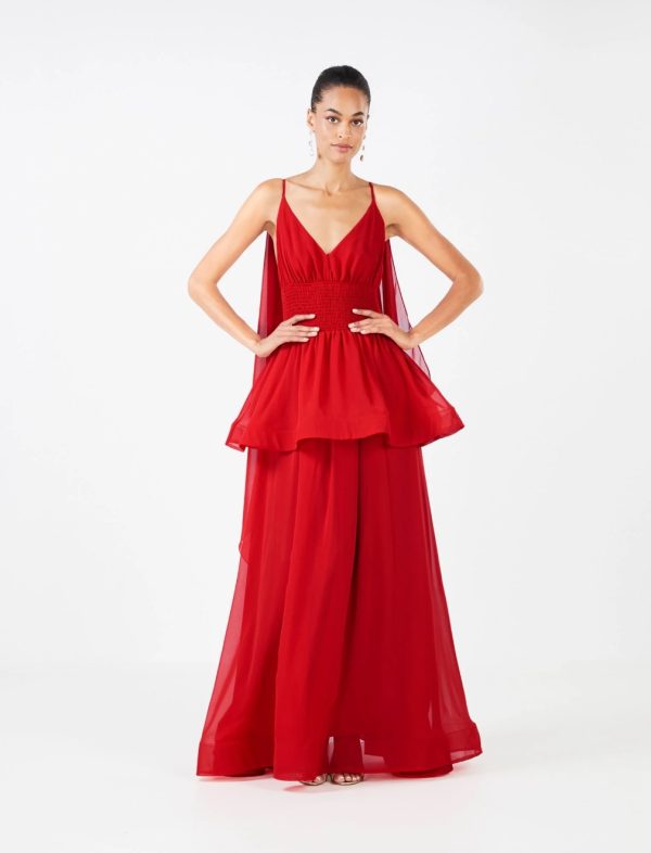 BCBG ROSANA PEPLUM GOWN - RED