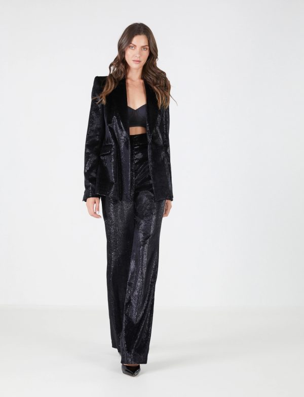 BCBG ROSMUNDA VELVET TROUSER - BLACK BEAUTY