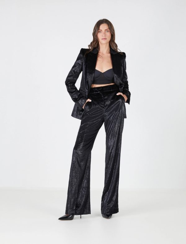 BCBG ROSMUNDA VELVET TROUSER - BLACK BEAUTY - Image 3