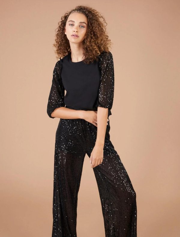 BCBG RUCHED SEQUIN SLEEVE TOP