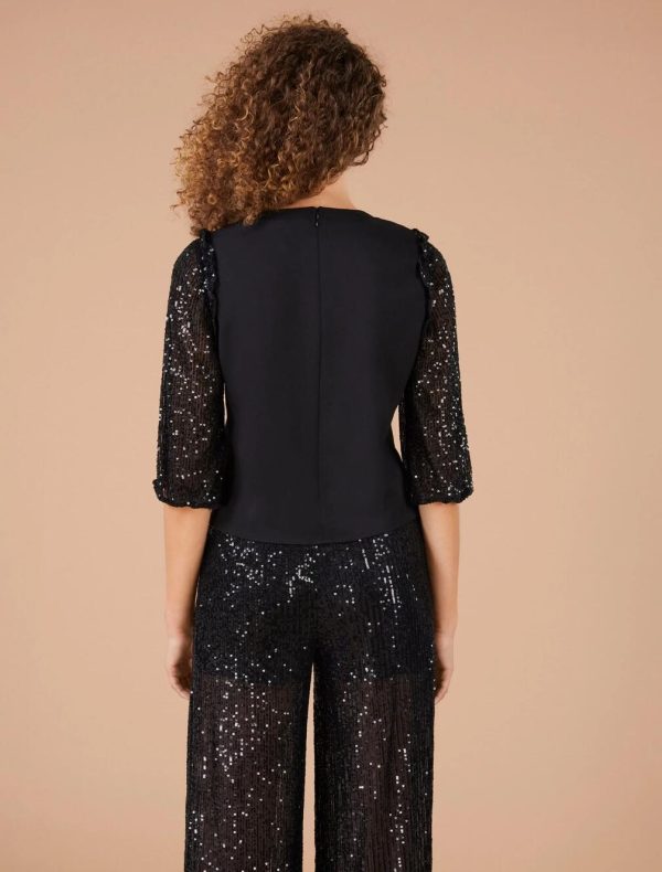 BCBG RUCHED SEQUIN SLEEVE TOP - Image 3