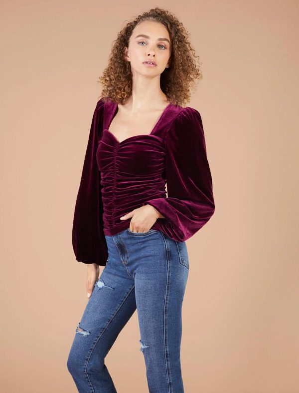 BCBG RUCHED VELVET SWEETHEART TOP - Image 2