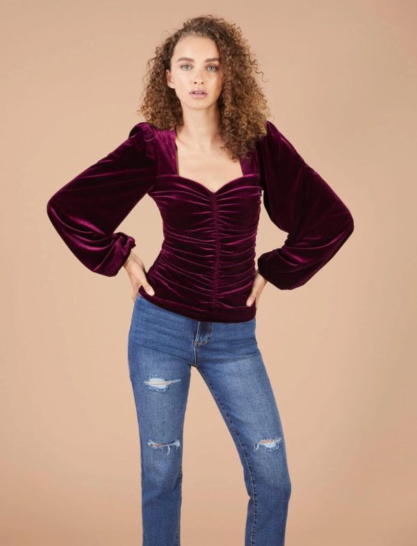 BCBG RUCHED VELVET SWEETHEART TOP - Image 3