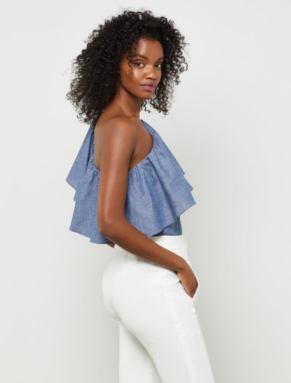 Bcbg Ruffle One-Shoulder Chambray Top - Image 4