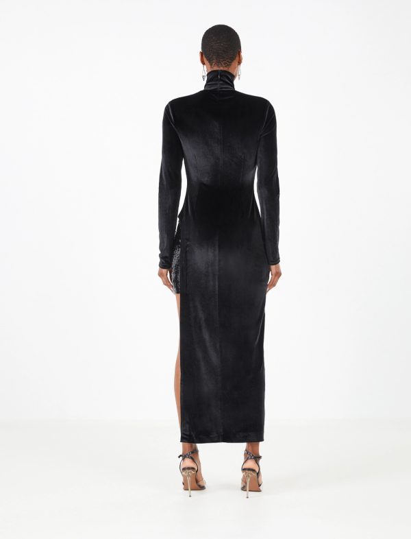 BCBG AURELIO VELVET TURTLENECK EVENING DRESS - BLACK BEAUTY - Image 4