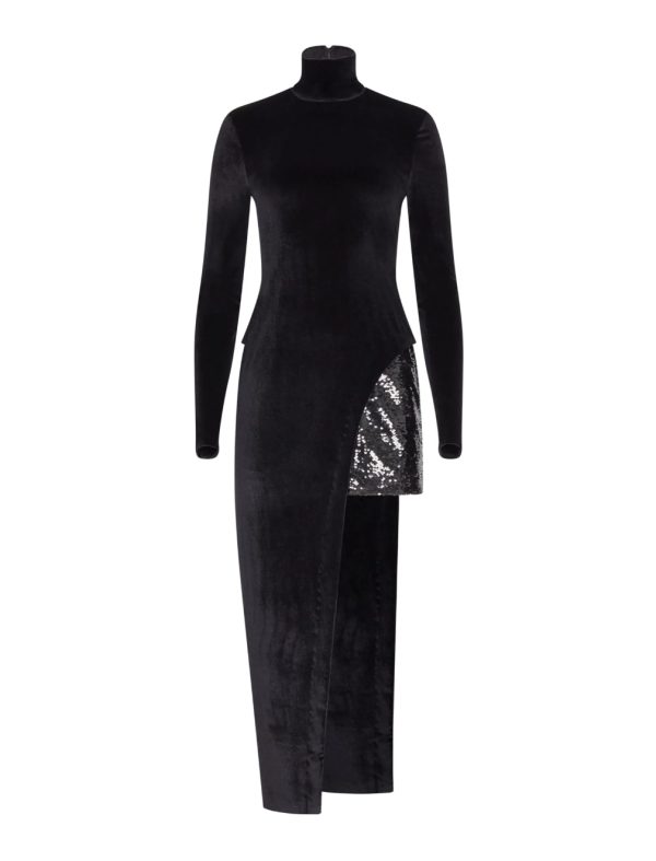 BCBG AURELIO VELVET TURTLENECK EVENING DRESS - BLACK BEAUTY - Image 5