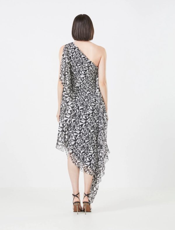 BCBG SANTINO ONE SHOULDER EVENING DRESS - BLACK AND WHITE PRINT - Image 4