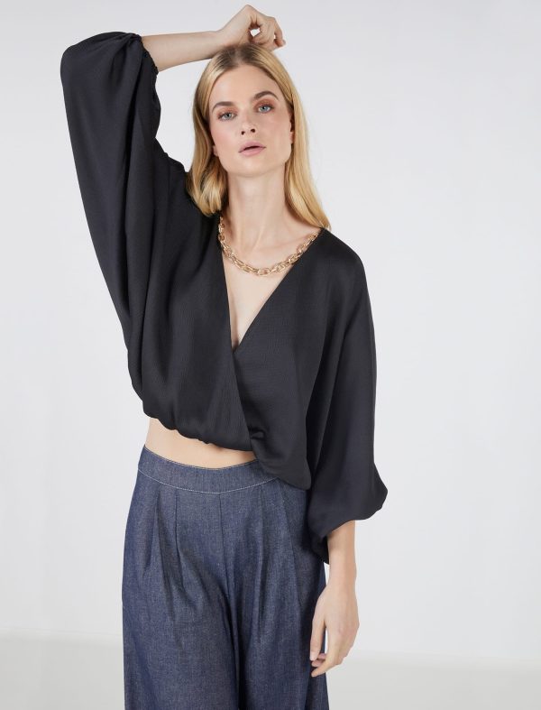 BCBG SARANITY ASYMMETRICAL SHIRT - BLACK BEAUTY - Image 2