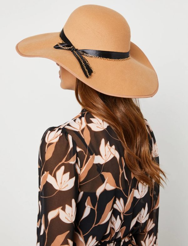 BCBG SATIN TIED CHAIN FLOPPY HAT - CAMEL - Image 2