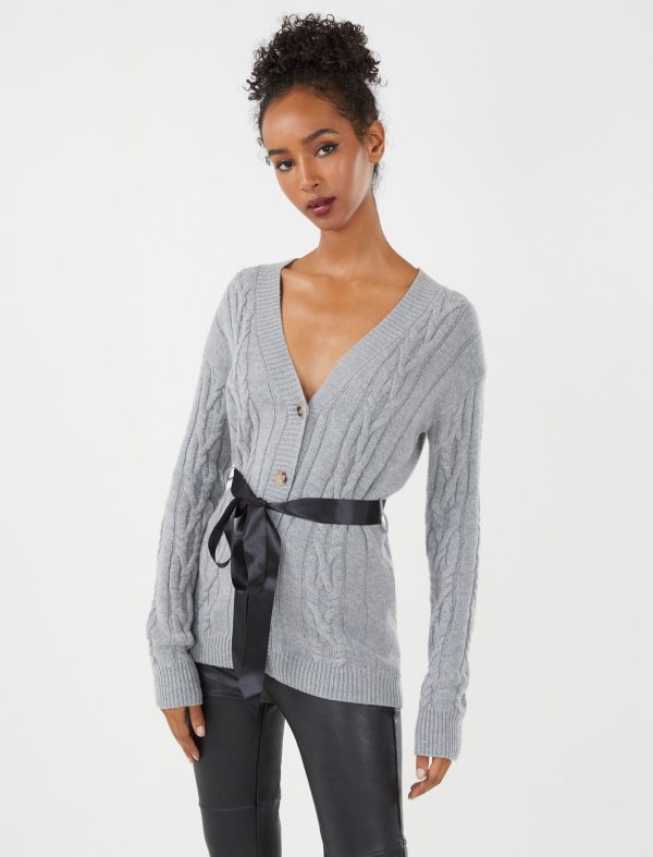 Bcbg Satin Waist Tie Cardigan Sweater