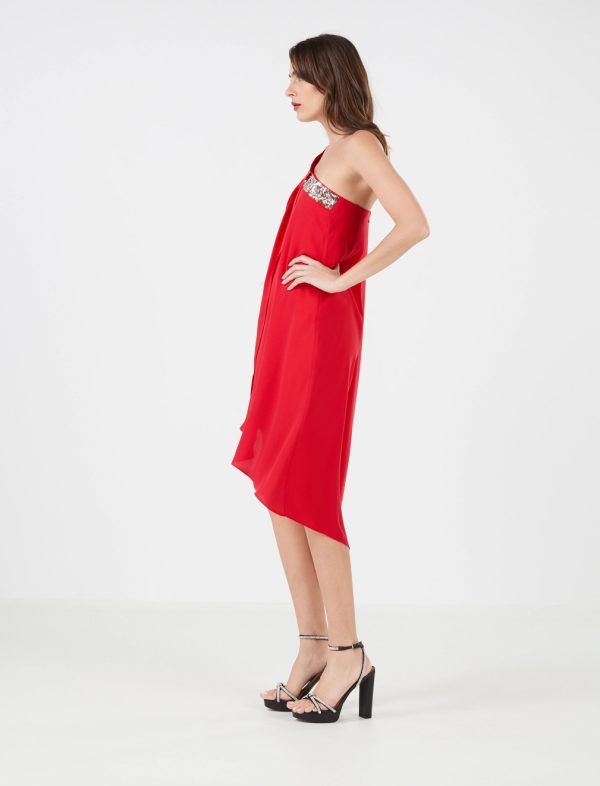 BCBG SAWYER BEADED ONE SHOULDER DRESS - RED - Image 4