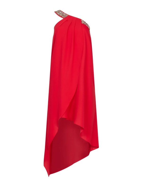 BCBG SAWYER BEADED ONE SHOULDER DRESS - RED - Image 6