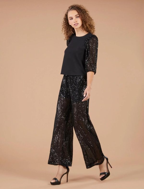 BCBG SEQUIN WIDE-LEG PANT - BLACK - Image 2