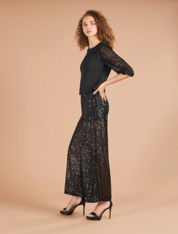 BCBG SEQUIN WIDE-LEG PANT - BLACK - Image 3