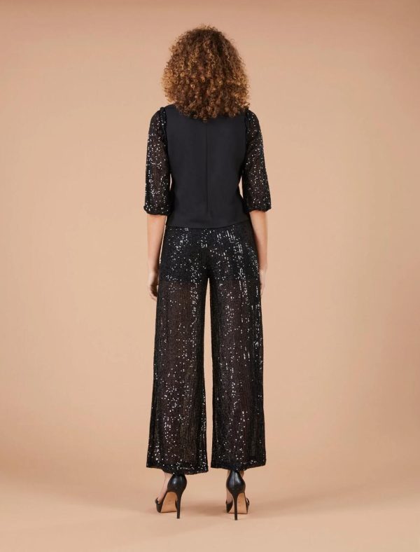 BCBG SEQUIN WIDE-LEG PANT - BLACK - Image 4