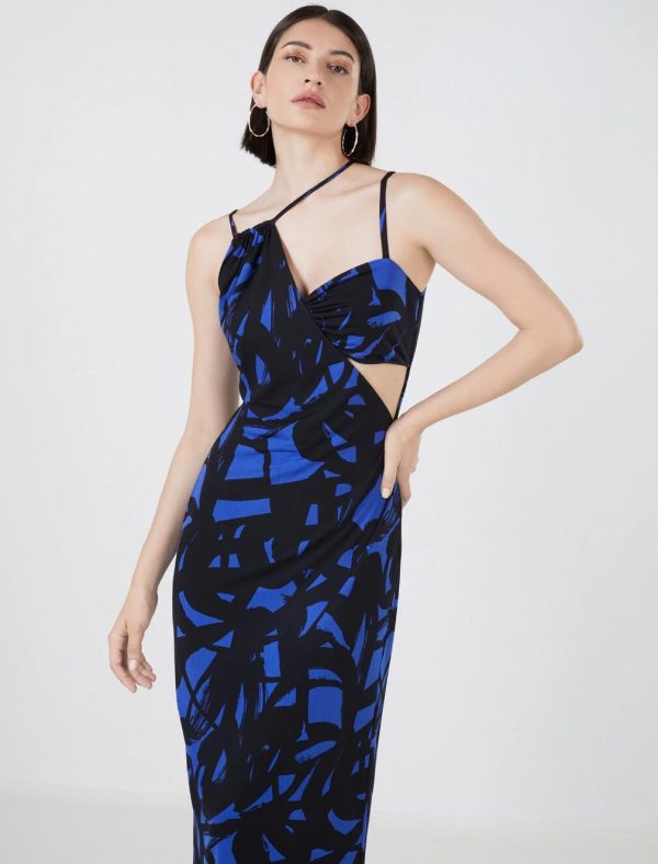 BCBG SERGIO ASYMMETRICAL CUTOUT DRESS - MAZARINE BLUE/BLACK MULTI - Image 2