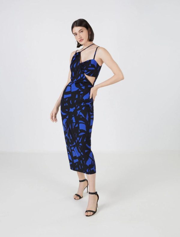 BCBG SERGIO ASYMMETRICAL CUTOUT DRESS - MAZARINE BLUE/BLACK MULTI - Image 3