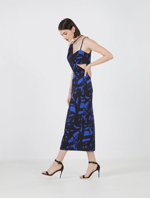 BCBG SERGIO ASYMMETRICAL CUTOUT DRESS - MAZARINE BLUE/BLACK MULTI - Image 4