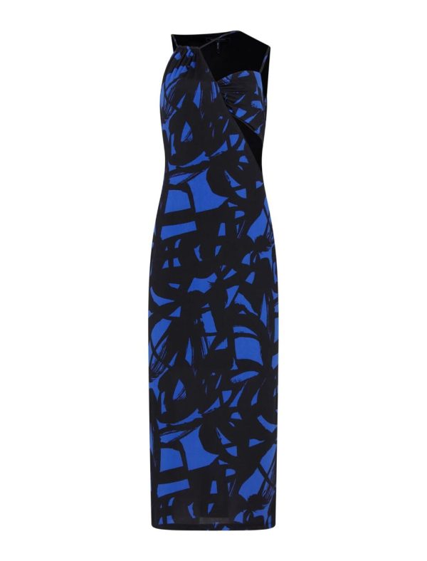 BCBG SERGIO ASYMMETRICAL CUTOUT DRESS - MAZARINE BLUE/BLACK MULTI - Image 6