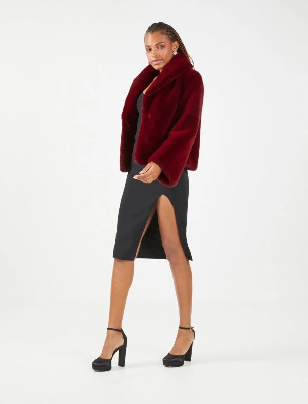 BCBG SHAWL COLLAR FAUX FUR JACKET - SCARLET