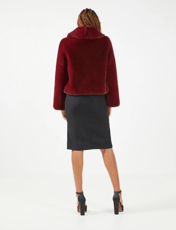 BCBG SHAWL COLLAR FAUX FUR JACKET - SCARLET - Image 3