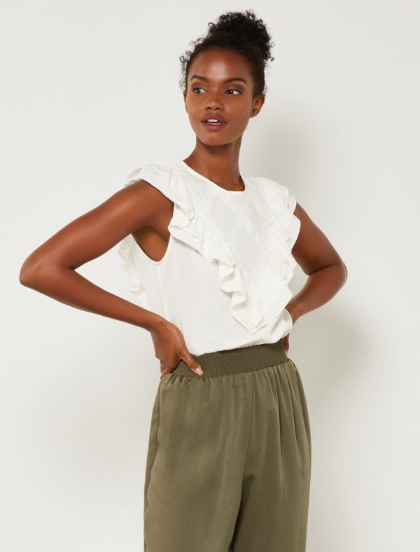 Bcbg Short Sleeve Ruffle Lace Top