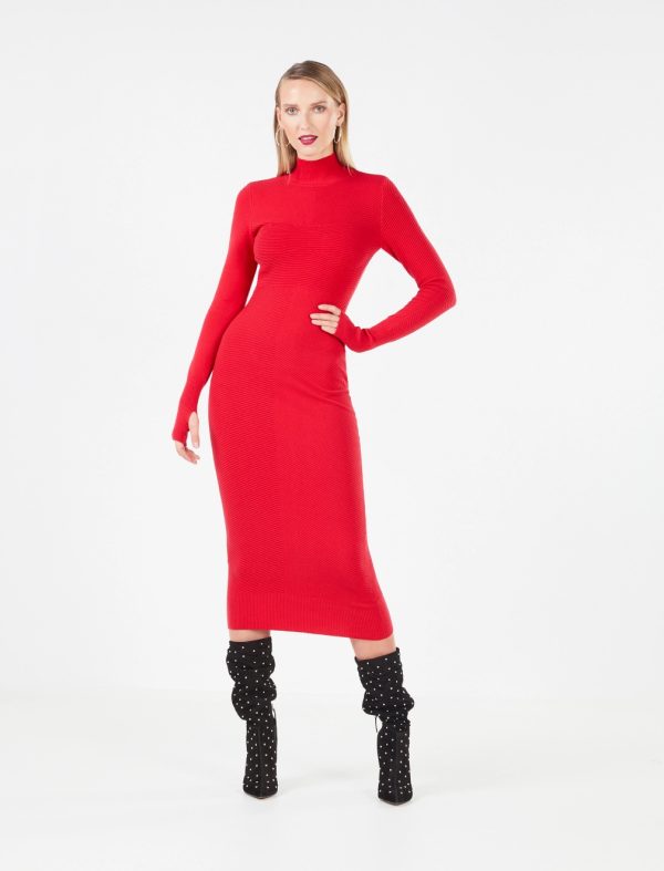 BCBG AVENA SWEATER DRESS - RHUBARB