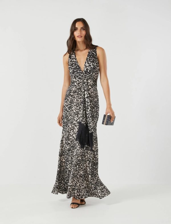 BCBG SIMONE WAIST-TIE EVENING DRESS - JAGUAR