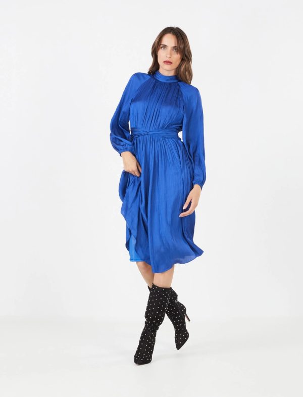 BCBG AVERY SATIN MOCK NECK DRESS - MAZARINE BLUE - Image 2