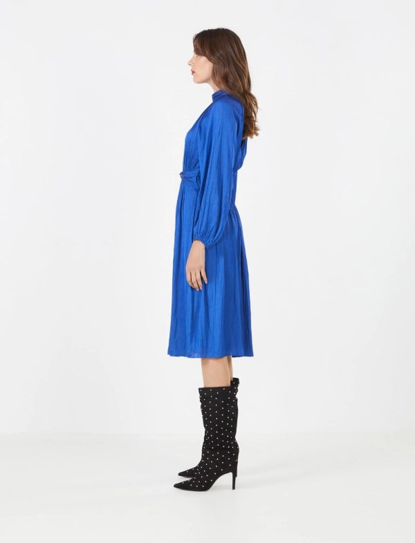 BCBG AVERY SATIN MOCK NECK DRESS - MAZARINE BLUE - Image 3