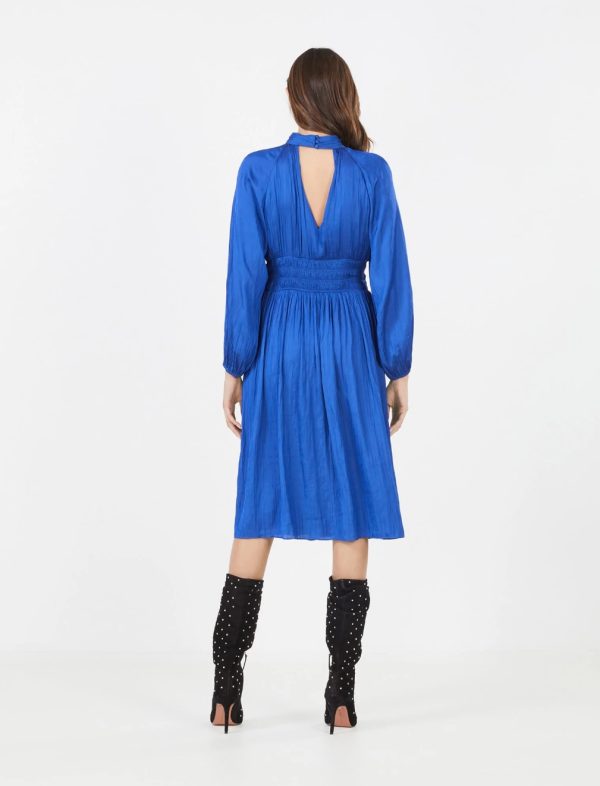 BCBG AVERY SATIN MOCK NECK DRESS - MAZARINE BLUE - Image 4