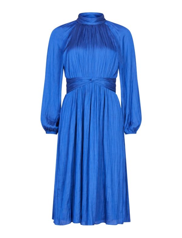 BCBG AVERY SATIN MOCK NECK DRESS - MAZARINE BLUE - Image 5