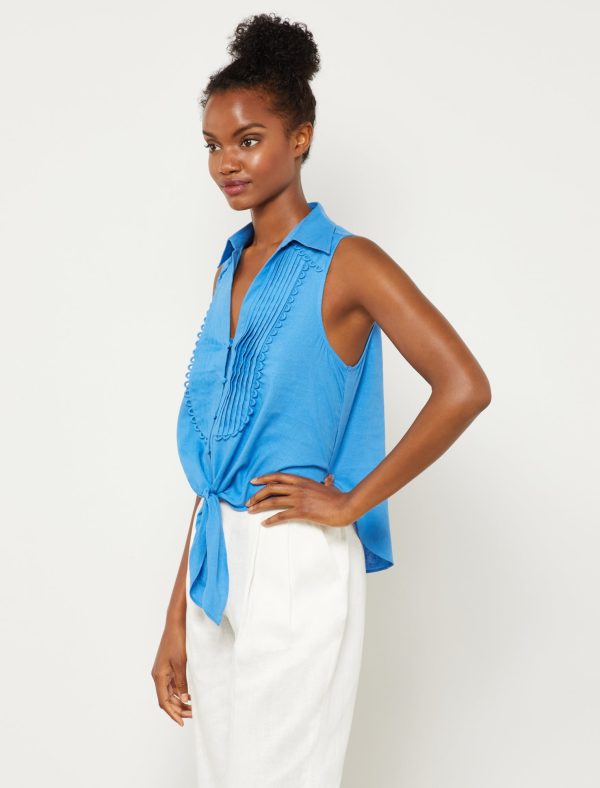 Bcbg Sleeveless Front Tie Button Top