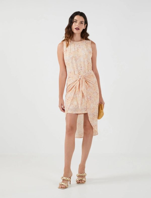 BCBG STANLEY FRONT-TIE DRESS - CORK COMBO