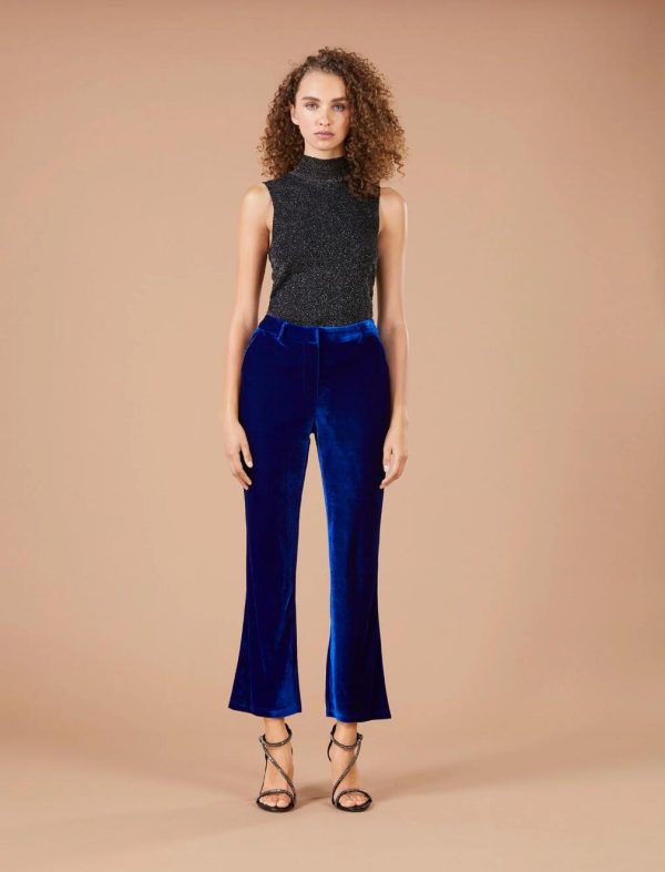 BCBG BAXTER VELVET FLARE PANT - MAZARINE BLUE - Image 4