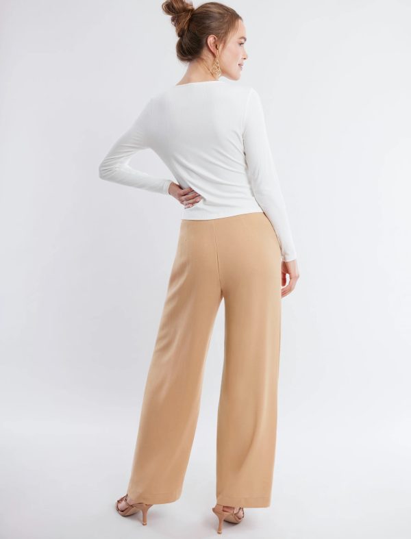 BCBG TIE FRONT WIDE-LEG PANT - TAN - Image 4