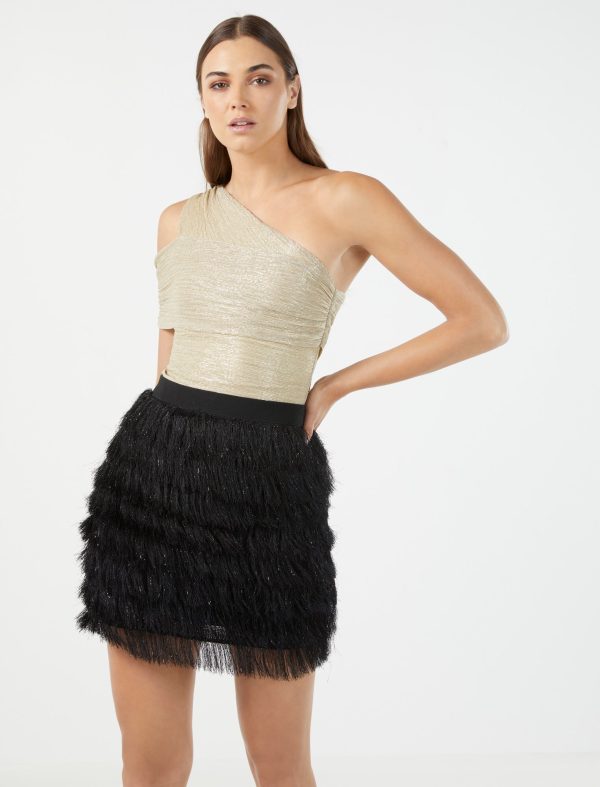 Bcbg Tiered Fringe Mini Skirt