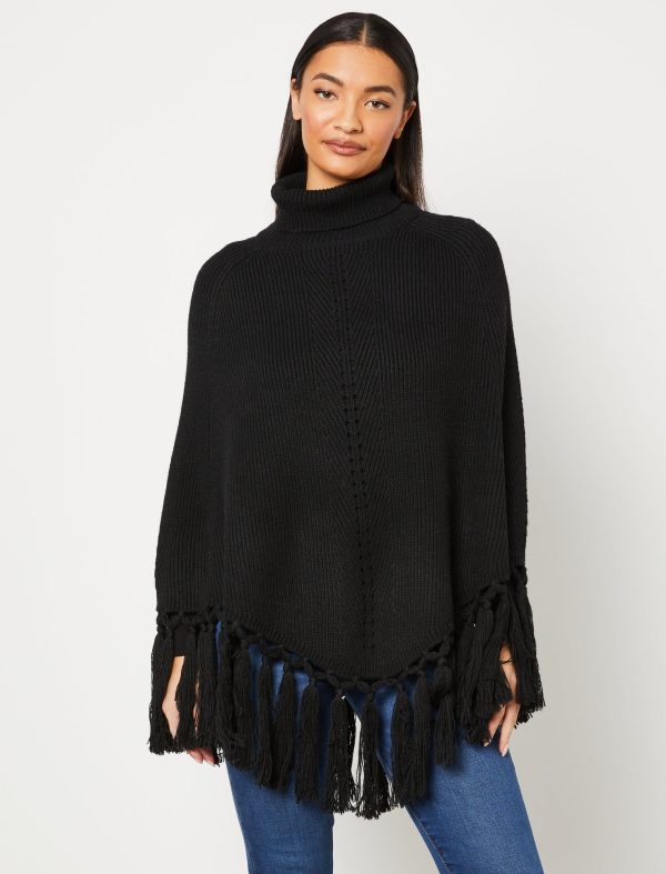 Bcbg Turtleneck Fringe Cape