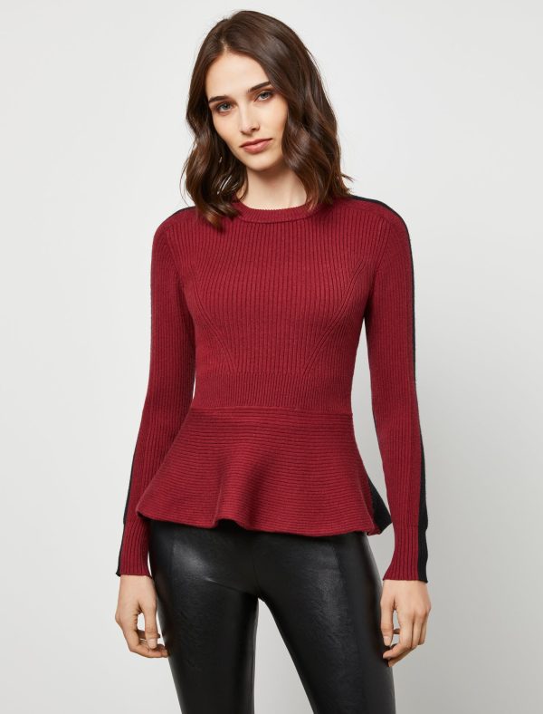 Bcbg Two-Tone Rib Knit Peplum Top