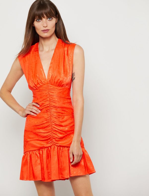 Bcbg V-Neck Ruffle Hem Ruched Evening Dress - Image 5