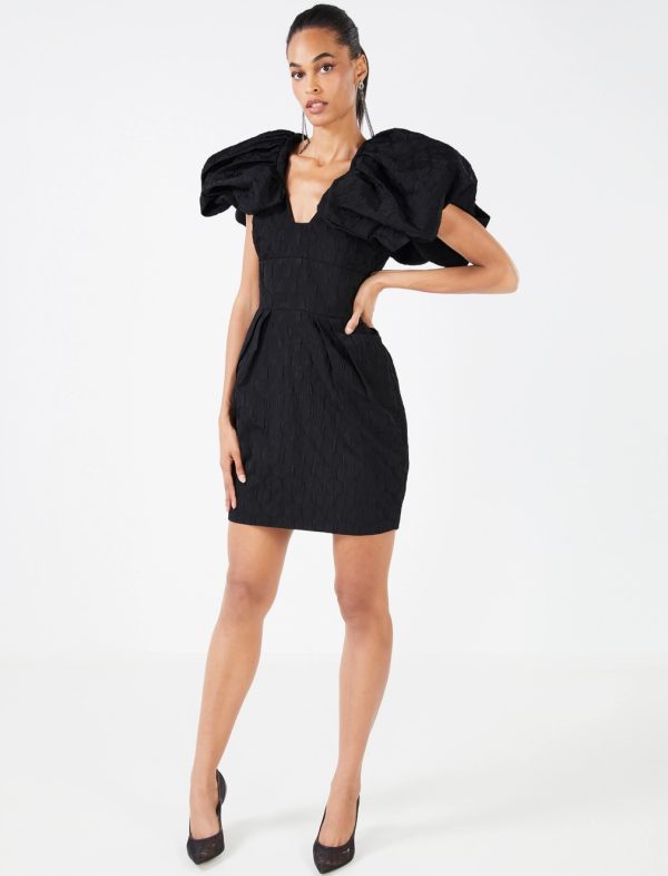 BCBG BENEDETTA PUFF SLEEVE MINI DRESS - BLACK BEAUTY - Image 2