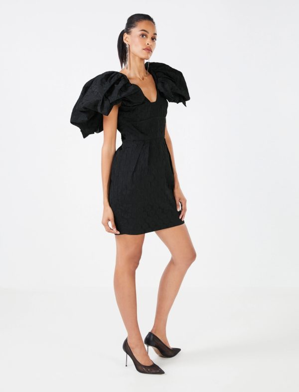 BCBG BENEDETTA PUFF SLEEVE MINI DRESS - BLACK BEAUTY - Image 3